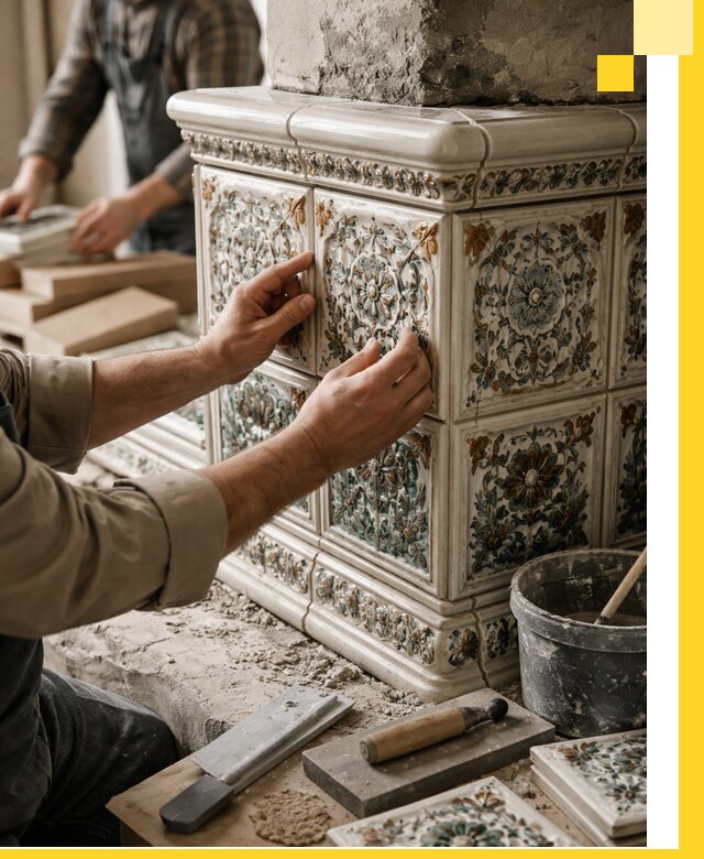 Изразцовые камины под ключ в Гатчине: проект и монтаж