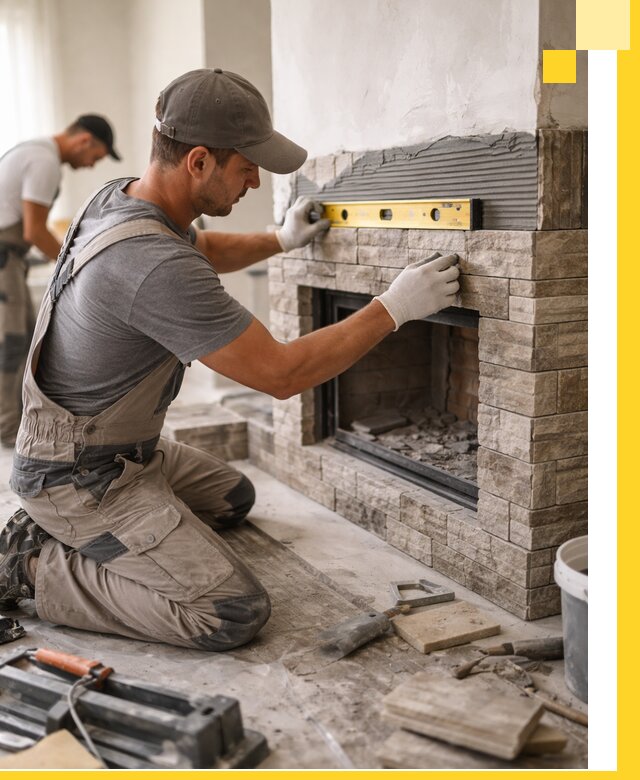 Облицовка каминов в Гатчине, монтаж и отделка натуральным камнем