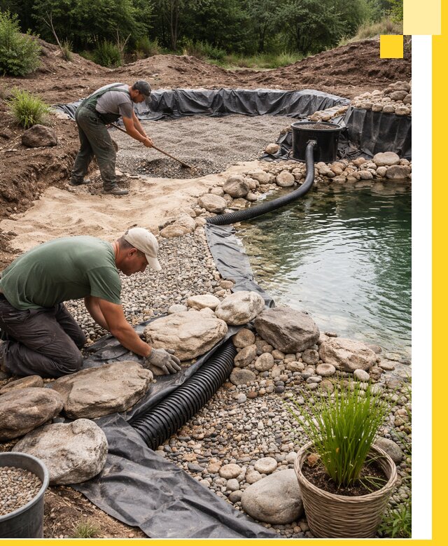 Строительство природных бассейнов и озер в Гатчине под ключ