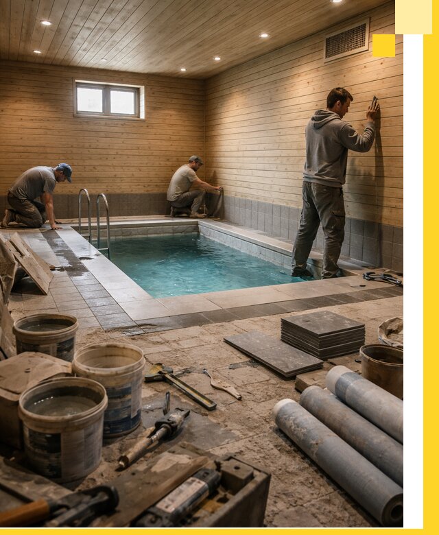 Строительство бани с бассейном и сауной под ключ в Гатчине