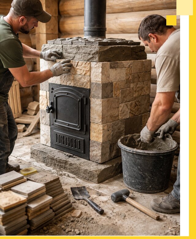 Облицовка банной печи под ключ в Гатчине: камень и плитка