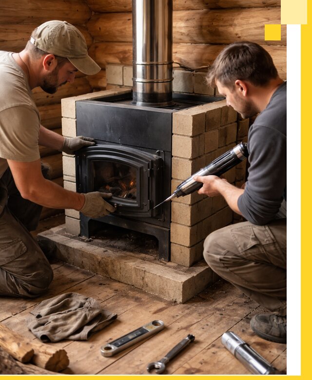 Монтаж и установка печи в бане под ключ с гарантией в Гатчине