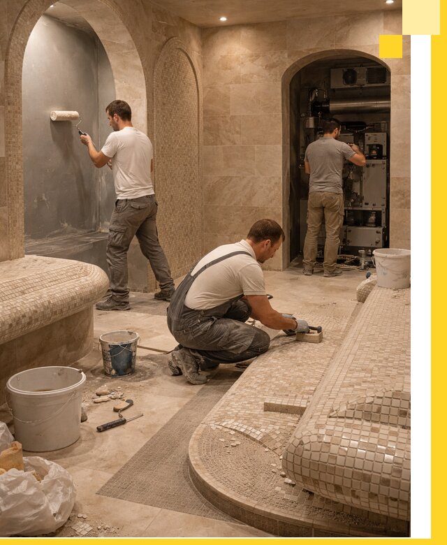 Строительство бани с хамамом и бассейном под ключ в Гатчине