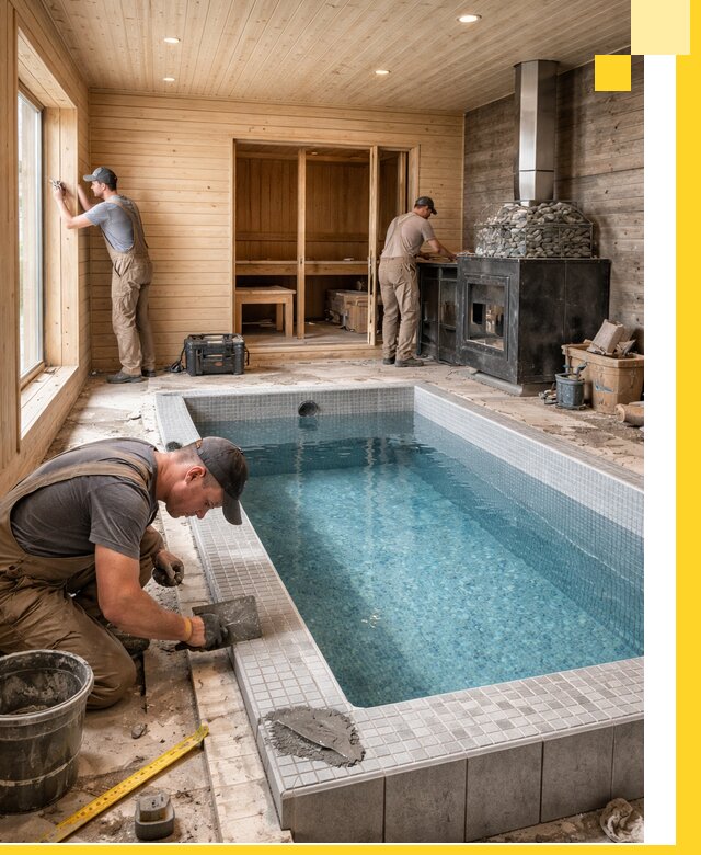 Проект бани с бассейном и сауной в Гатчине под ключ