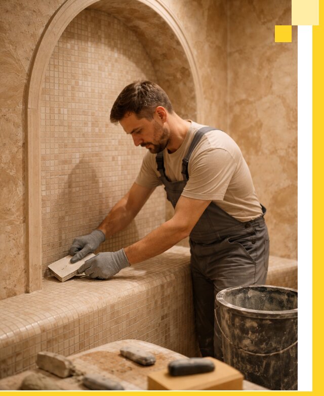 Профессиональная отделка хамамов с мозаикой под ключ в Гатчине