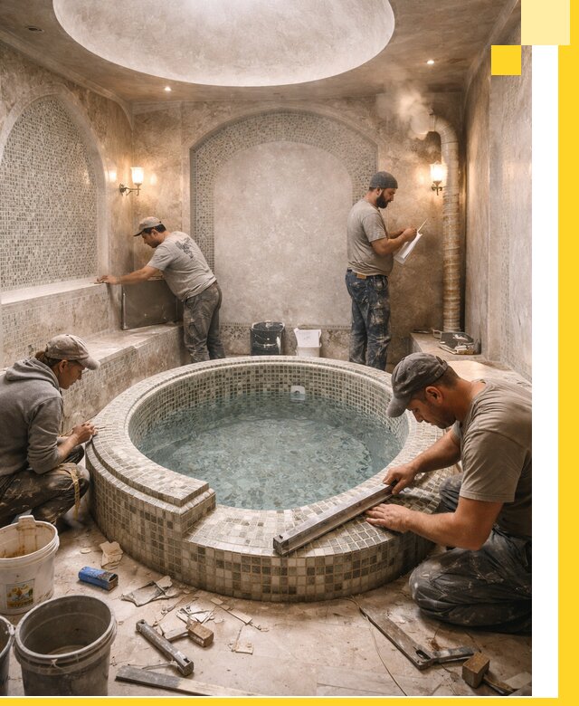 Профессиональное строительство хамама с бассейном в Гатчине под ключ